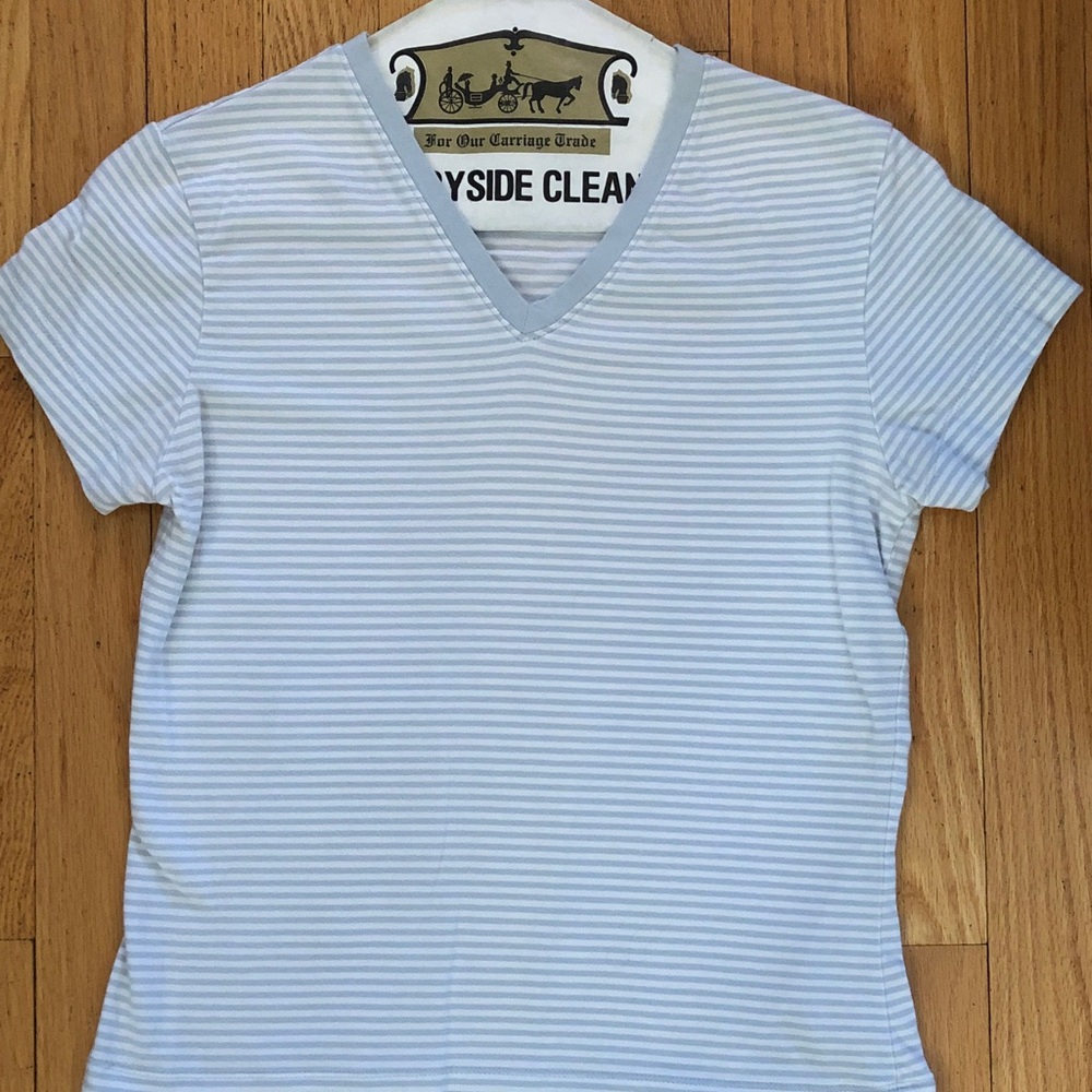 Mossimo Supply Co. Light Blue and White Striped V-Neck Tee